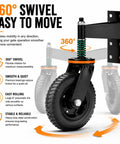 360° swivel heavy duty gate wheel with black powder coat for smooth movement, part of Built Like A Tank These Heavy Duty 6 Inch Solid Rubber Gate Wheels Roll Smooth As Buttermilk And Crush Fence Sag While Supporting Up To 600 Pounds.