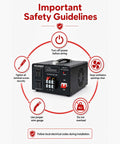 Straight Shooting Heavy Duty Step Up Voltage Converter Transformer Adjusting AC 110 To 220 Volts safety guidelines with connection details.