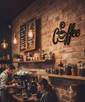 Brick wall with Metal Coffee Bar Sign Rustic Kitchen Wall Decor For Home Cafe Station Vintage Farmhouse Art With Steam Cup Design