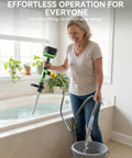Person using 21V Cordless Water Transfer Pump With Dual 4.0Ah Batteries Portable Submersible Sump Pump 720 GPH for easy bathtub drainage.