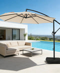 10 Foot Offset Cantilever Patio Umbrella With Sandbag Base Included Up To 80 Lbs For Backyard Garden And Pool Beige
