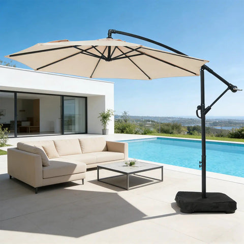 10 ft Offset Patio Umbrella ✓ Sandbag Base Included ✓