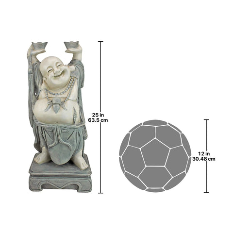 Jolly Hotei Laughing Buddha Garden Statue For Indoor Outdoor Decor 26 Inches Cast Stone Resin Two Tone Stone Finish
