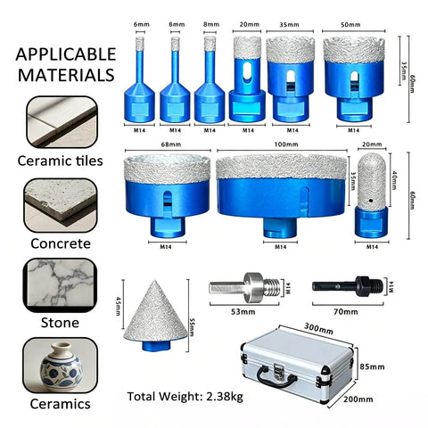 Ultimate 12-Piece Diamond Core Drill Bit Set with Adapters For Angle Grinder, Cutting Holes In Tile Marble Granite And Concrete Like A Pro, 6mm-100mm