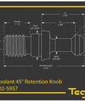 Technical diagram of CAT50 45 Degree Coolant Through Pull Stud Retention Knob For Haas CNC Machines 1 8 UNC Drawbar Thread