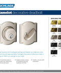 Camelot Trim Deadbolt With Keyed Entry, bright chrome finish, door lockset with decorative scalloped edges, exterior security