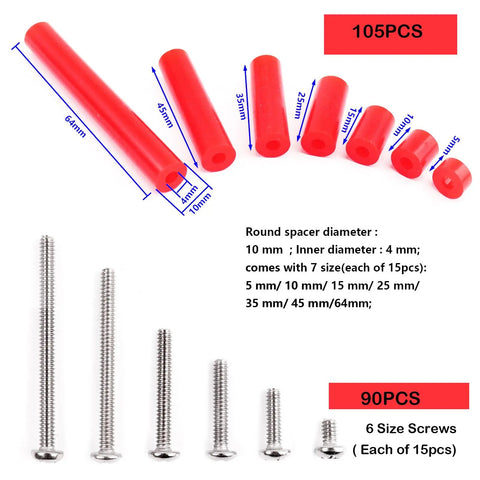 Heavy Duty Outlet Spacers And Screw Mount Kit Featuring Top Shelf Silicone And Corrosion Resistant Steel Build For A Quick Six Thirty Two Thread Fit. 105 red silicone spacers and 90 metal screws.