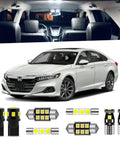 Honda Accord 14 Piece LED Interior Light Kit 6000K White, car and bulb images, with map, dome, and trunk light visuals