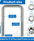 Product size chart of Eight Piece Set Of 304 Stainless Steel Square U Bolts With Washers And Nuts For Boat Trailers Sailboats