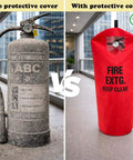 Comparison of fire extinguisher with and without Six Pack Fire Extinguisher Covers For 13 To 20 Lb Units Heavy Duty Thick Protective Sleeves