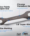 Ultra Slim 9 Piece SAE Open End Wrench Set From 1/4 Inch To 1-1/16 Inch Nickel Plated CR-V Steel With Rolling Pouch wrench detail