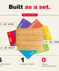 Image of Top Shelf Bamboo Cutting Board Set With Six Color Coded Flexible Mats For Effortless Meal Prep, 17x12 inch.