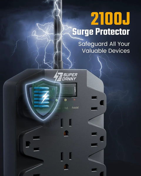 Heavy Duty Surge Protector Power Strip With 18 AC Outlets And 4 USB Ports 2 USB A 2 USB C 1875W 15A 2100J 6.5ft Flat Plug Wall Mount Holes Space Saving Extension Cord For Home Office Gaming Room Dorm, 18 outlets