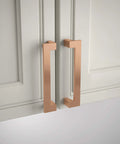Mirrored Cabinet Handles 10 Pack Center To Center 3 Inch Brushed Copper Kitchen Drawer Pulls For Cabinets And Furniture Dresser Hardware Update Your Kitchen Or Bath Vanities With Durable Modern Styled Handles installed on white cabinets