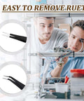 All In One 3D Printer Nozzle Cleaning Kit With Ten Cleaning Pins Two Copper Wire Brushes Two Tweezers Two L Shaped Wrenches And A Handy Storage Box for easy rust removal usage displayed with two engineers working on a 3D printer.