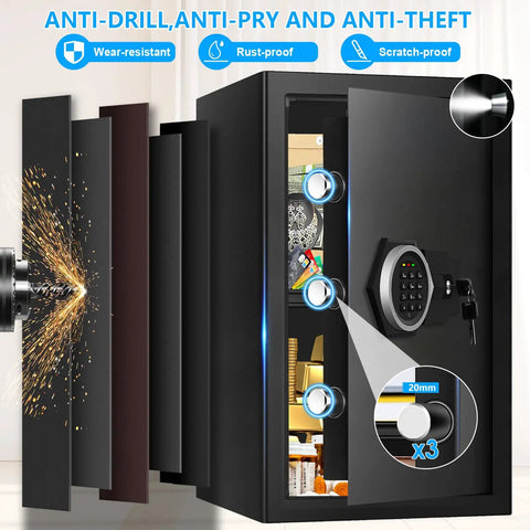 Massive 3.4 Cu Ft Home Safe Water Resistant And Fireproof With Digital Lock open showing layers and security features