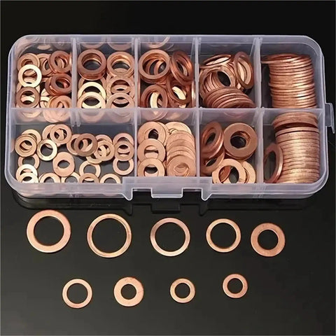 Killer Flat Copper Washers And Gasket Kit With Heavy Duty Bolts And Nuts Size M8 To M14 Fits Car Sump Plug Oil Drain Easily And Securely Heat Proof Construction Ensures Reliability For Mechanic Guys Doing Home Garage Projects At Low Cost, copper washers in organizer case