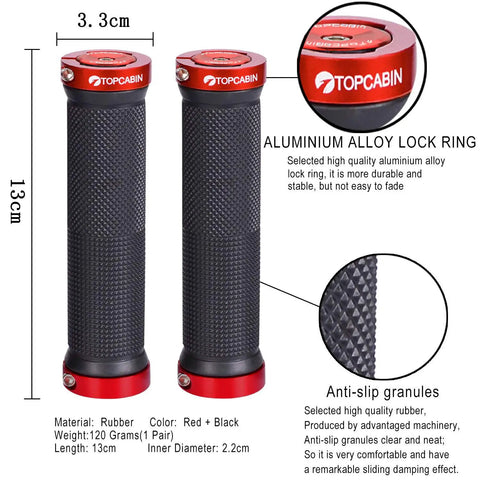 Double Locking Bicycle Grips For Mountain And BMX Dope Rubber Comfort Handlebar Grips With Aluminum Lock Plug 130mm Long Red