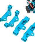 Aluminum Suspension Arm Mount Set For TT02 One Tenth On Road RC Car Upgrade Kit visible in blue alloy for strength and durability.