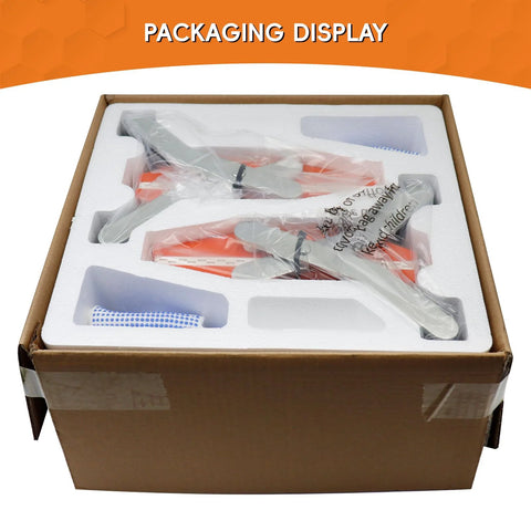 Front view: granite carrying clamps 2-pack with orange handles and white rubber-lined jaws in foam packaging