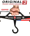 Beast Mode Heavy Duty Hanger For Police Gear Scuba BCD And Wetsuits shown with gripper handle in use, USA made