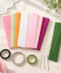 No Fuss Crepe Paper Flower DIY Kit With Stem Wire Tape And Glue Sticks For Easy Peasy Paper Flower Creations Classroom Crafts And Beautiful Floral Bouquets For Beginners, crepe paper rolls, stem wires, floral tape, glue sticks