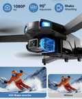 Close-up of 1080P HD FPV Drone With Camera For Beginners And Kids Foldable Quadcopter With Auto Hover, ski descent comparison images visible