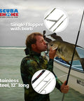 Man holding Carbon Fiber Pole Spear 7 Foot Travel 3-Piece With Single Flopper Tip Black for Spearfishing and Diving