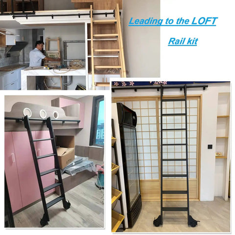 Heavy Duty Sliding Barn Door Hardware Kit With Adjustable Ladder Track And Slick Rolling Carriage Wheels For Closets Pantries And Room Dividers No Sweat Setup, showcasing ladder and rail setup in modern interior.