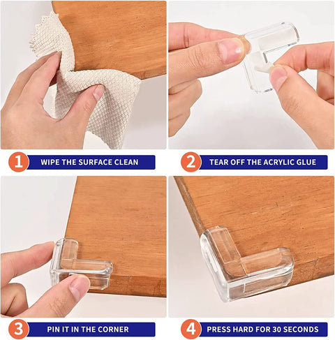 Step-by-step guide for Smooth Install of Straight Up Clear Silicone Baby Corner Guards for nursery safety.