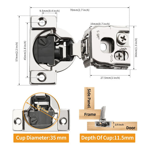 Chibery 2-pack soft-close concealed cabinet hinges, satin nickel, for face-frame doors.