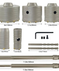 9 Piece Tough As Nails Sds Plus Concrete Hole Saw Kit With Premium Tungsten Carbide Tips including various sizes and accessories.