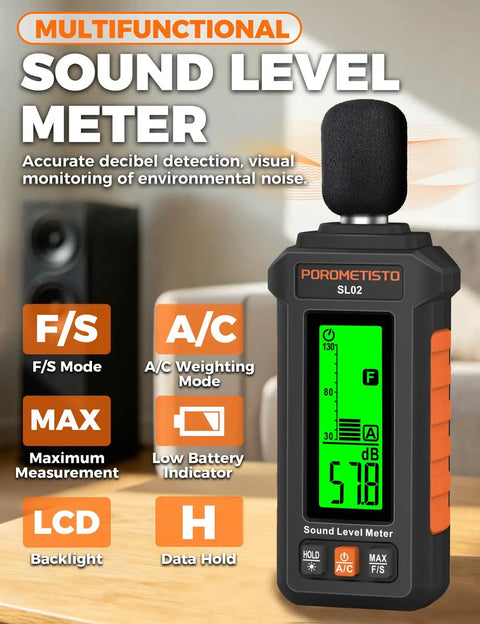 Pro Grade Sound Level Meter With 30 To 130 dB Range, A And C Weighting, Fast And Slow Response Modes, Ultra Accurate For Environmental Noise Monitoring, Workplace Safety, And Sound Checks, handheld LCD unit