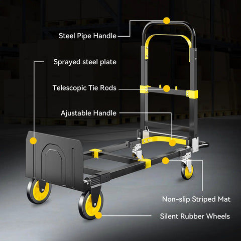Versatile 3 In 1 Convertible Hand Truck Dolly Holds 600 Lbs Steady with steel handle, adjustable frame, and rubber wheels.