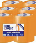 Pack of 72 orange masking tape rolls, 1/2 inch by 60 yards, labeled for color coding in warehousing, medium temp and solvent resistant.