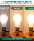 Image showing UL Listed 3-Way Lamp Socket Replacement with E26 Base, Turn Switch Knob for Low Medium High Settings on a lamp.