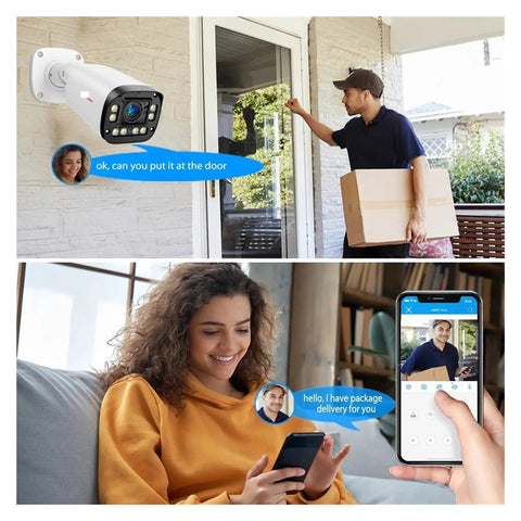 Heavy Duty 16 Channel 4K Security Camera With Motorized Zoom Lens And Zero Lux Exir Night Vision AI Autofocus For A Smooth Operator Ready To Roll Tonight, monitoring package delivery at front door.