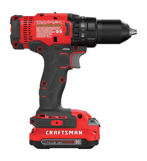V20 Cordless Drill And Driver Kit With One Half Inch Keyless Chuck, 280 UWO, Two Speed Gearbox 0-350 And 0-1500 RPM, LED Work Light, Includes Battery And Charger For Quick DIY Projects