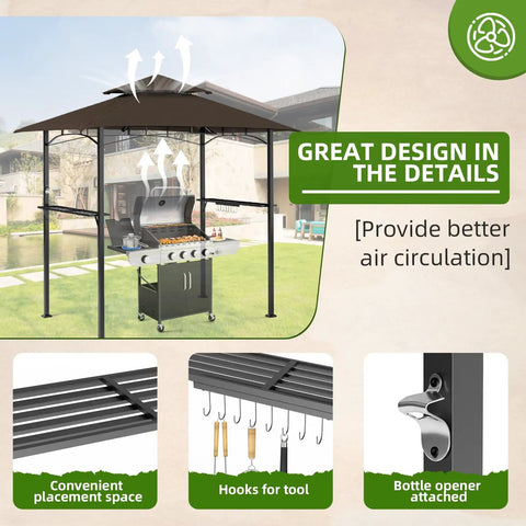 Patio Grill Gazebo Canopy With Double Tier Roof For Outdoor BBQ And Backyard Use featuring steel frame and air circulation design