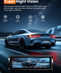 Sports car driving with speed overlay on 4K Front And Rear Dash Cam With Built-In 5G WiFi GPS, 64GB Included, 3.59 Inch IPS Screen.