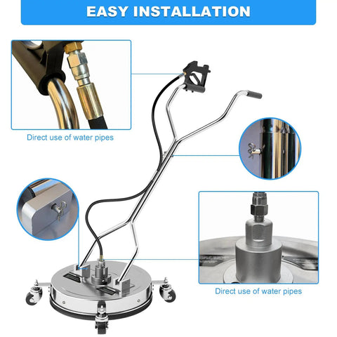 20 Inch Pressure Washer Surface Cleaner With 304 Stainless Steel Housing Dual Handle Driveway Attachment 4500 PSI Includes 2 Replacement Nozzles