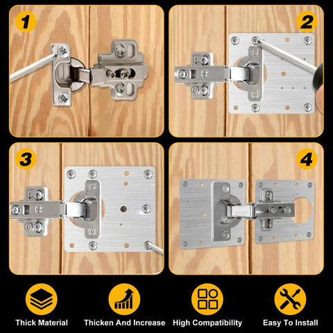 Complete 36 Piece Cabinet Hinge Repair Kit With Stainless Steel Plates And Brackets And 216 Screws For Kitchen Cabinets