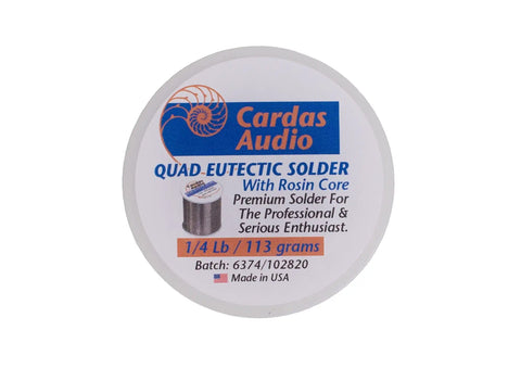 Quad Eutectic Silver Solder Wire With Rosin Flux One Quarter Pound Roll packaging with label details for electronics.