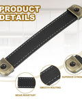 Black Leather Strap Cabinet Handles Set Of 2 With Solid Iron Sheet 5 6 Inch Industrial Drawer Pulls featuring detailed design and stitching.