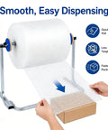 Adjustable Shipping Station Stand Tabletop Bubble Wrap Dispenser with bubble roll being pulled for fast packing use.
