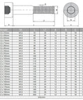 Dimensions and specifications chart for Heavy Duty M12 X 160mm Hex Socket Head Cap Screws Two Pack, 12.9 Grade Carbon Steel.