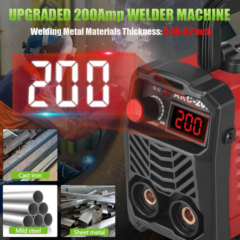 200 Amp Portable Stick Welder 110V IGBT Inverter with Hot Start Arc Force Anti-Stick, digital display and material compatibility
