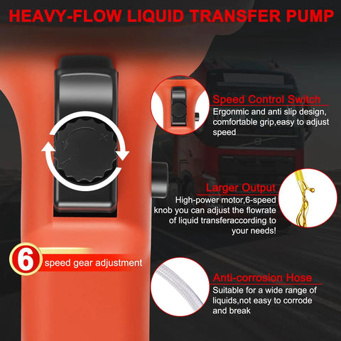 Big Iron 110V Electric Liquid Transfer Pump For Oil Diesel And Water With Stainless Steel Hose W 1980W Motor High Flow Rate Utility Workhorse speed control switch close-up