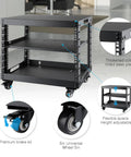 Built Different Pro Rig Open Frame Server Rack With Smooth Roll Wheels Free Standing Network Cabinet For Servers And Av Equipment Black 9U Rolling Stand with adjustable shelves and 5in wheels.