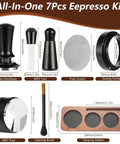 Straight Up Perfect Espresso Tamper Kit With Coffee Grounds Distributor, Precision Tamping Station For Consistent Pressure, All-in-one 7 piece setup with various tools for precise espresso preparation.